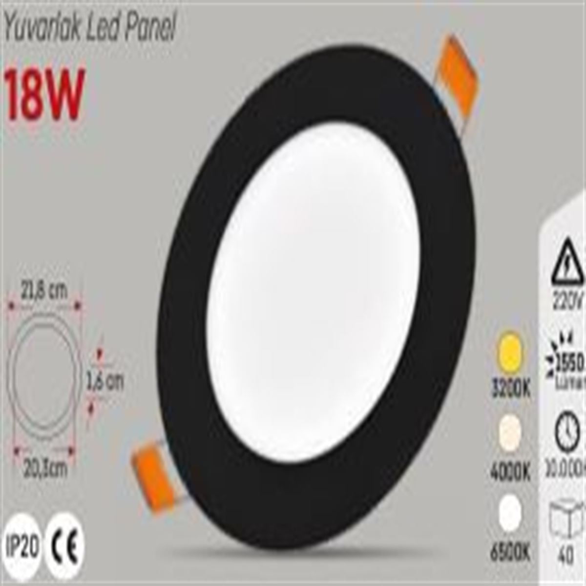 SİYAH KASA 18W S.A. YUVARLAK PANEL SARI 1